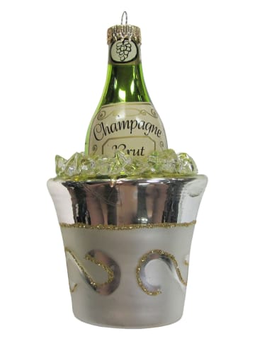 Krebs Glas Lauscha Christbaumornament "Champagner mit Kühler" in Grau - (L)14 cm