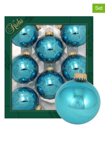 Krebs Glas Lauscha Kerstballen turquoise - 8 stuks - Ø 7 cm
