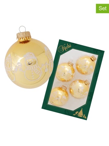 Krebs Glas Lauscha Kerstballen goudkleurig - 4 stuks - Ø 7 cm
