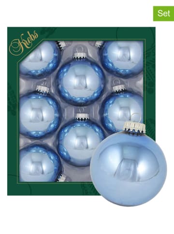 Krebs Glas Lauscha Kerstballen lichtblauw - 8 stuks - Ø 7 cm