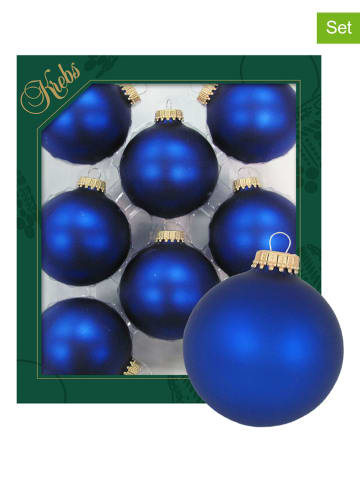 Krebs Glas Lauscha Kerstballen blauw - 8 stuks - Ø 7 cm