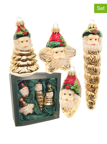 Krebs Glas Lauscha Kerstboomversiering "Kerstmangezichten" goudkleurig - 4 stuks