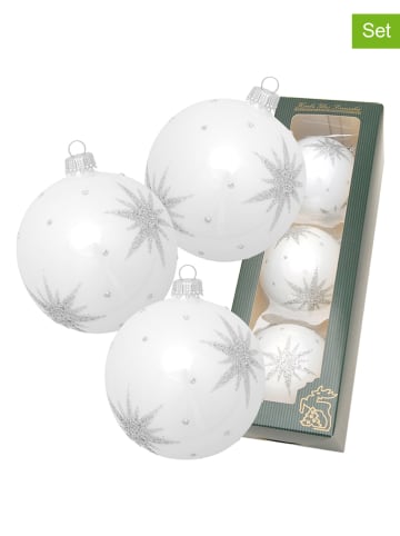 Krebs Glas Lauscha Kerstballen wit - 3 stuks - Ø 8 cm