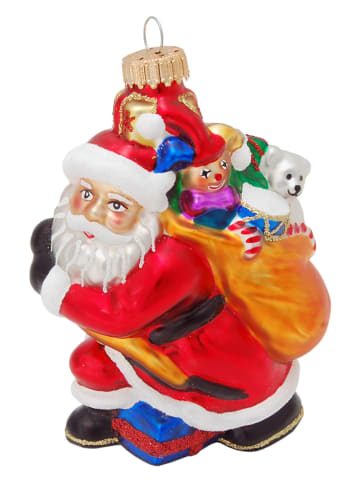 Krebs Glas Lauscha Christbaumornament "Weihnachtsmann mit Geschenksack" in Rot - (L)10 cm