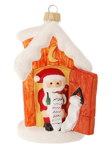 Krebs Glas Lauscha Kerstboomversiering "Santa met toilethuisje" oranje/wit - (L)11 cm