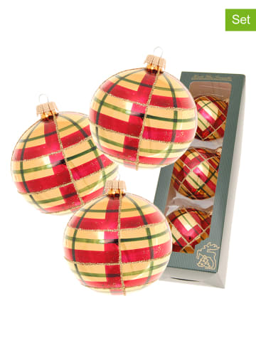 Krebs Glas Lauscha Kerstballen rood/goudkleurig - 3 stuks