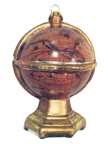 Krebs Glas Lauscha Kerstboomversiering "Antieke wereldbol" goudkleurig/bruin - (L)11 cm