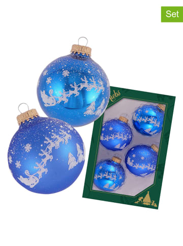 Krebs Glas Lauscha Kerstballen blauw - 4 stuks - Ø 7 cm