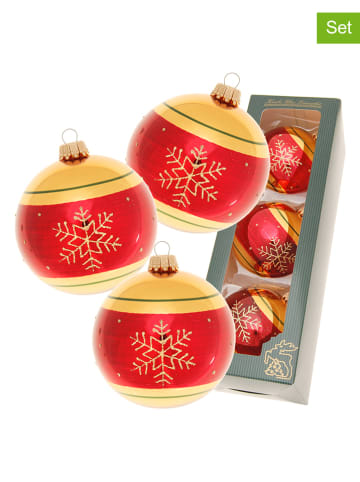 Krebs Glas Lauscha Kerstballen rood/goudkleurig - 3 stuks - Ø 8 cm