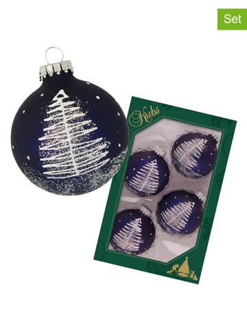 Krebs Glas Lauscha Kerstballen donkerblauw/wit - 4 stuks