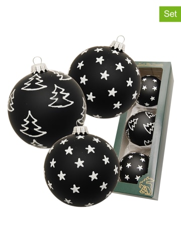 Krebs Glas Lauscha Kerstballen zwart - 3 stuks - Ø 8 cm