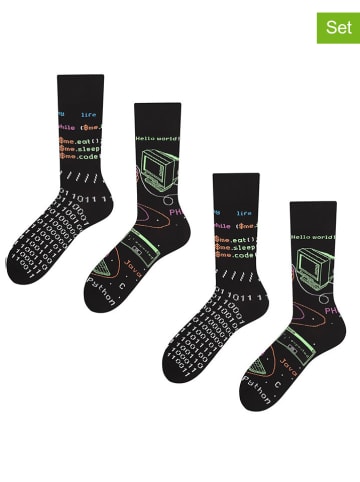 TODO SOCKS 2-delige set: sokken zwart/meerkleurig