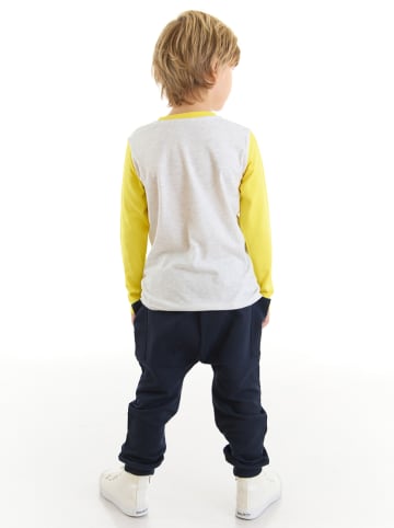 Denokids 2-delige outfit "Rawr Dino" donkerblauw/geel/wit