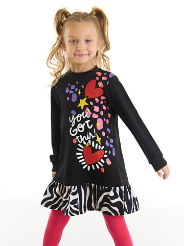Denokids Sukienka "Heart Stickers" w kolorze czarnym ze wzorem