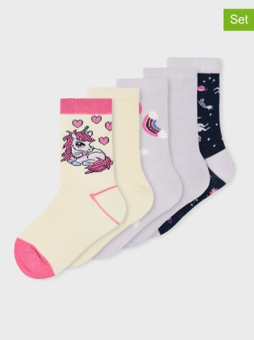 name it 5-delige set: sokken "Vinni" crème/paars