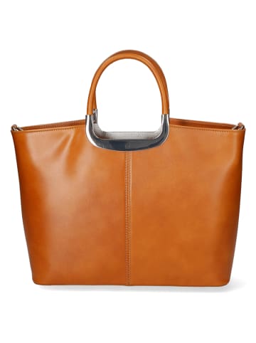 ROBERTA ROSSI Leren handtas cognackleurig - (B)36 x (H)25 x (D)11 cm