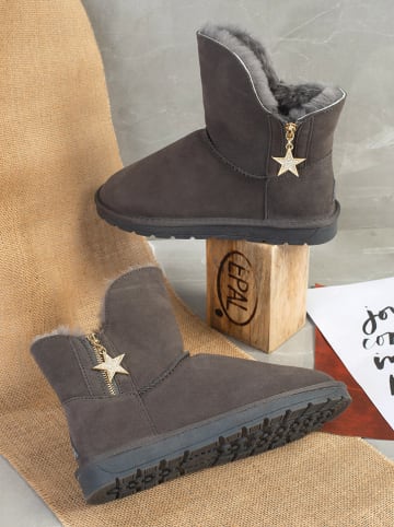 NICEBAY Leren winterboots "Pompon" antraciet