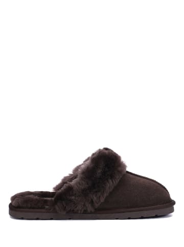 NICEBAY Leren pantoffels "Esmera" donkerbruin