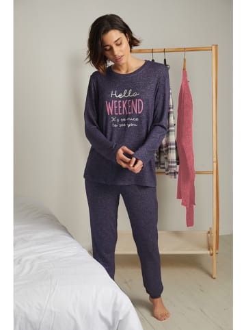 admas Pyjama in Dunkelblau/ Bunt