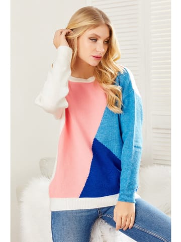 Milan Kiss Pullover in Weiß/ Blau/ Pink