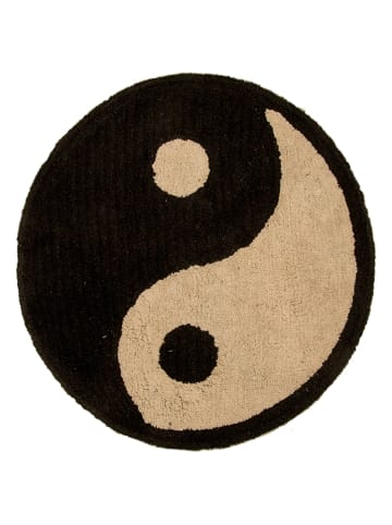 Really Nice Things Dywan bawełniany "Yin Yang" w kolorze beżowo-czarnym - Ø 90 cm