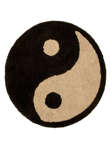 Really Nice Things Katoenen tapijt "Yin Yang" zwart/beige - Ø 90 cm