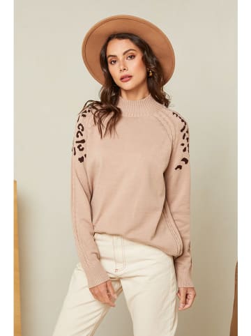 Soft Cashmere Pullover in Beige/ Schwarz
