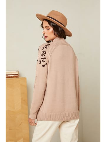 Soft Cashmere Pullover in Beige/ Schwarz