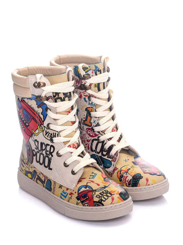 Streetfly Botki w kolorze beżowym ze wzorem