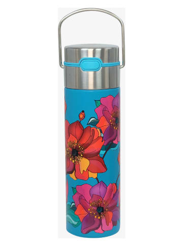 Eigenart Roestvrijstalen theefles "Leeza - Poppy" turquoise/roze - 500 ml