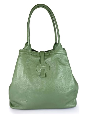 Lia Biassoni Leder-Henkeltasche in Grün - (B)38 x (H)22 x (T)6 cm