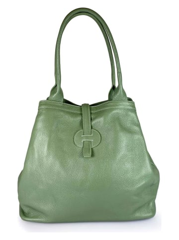 Lia Biassoni Skórzana torebka w kolorze zielonym - 38 x 22 x 6 cm