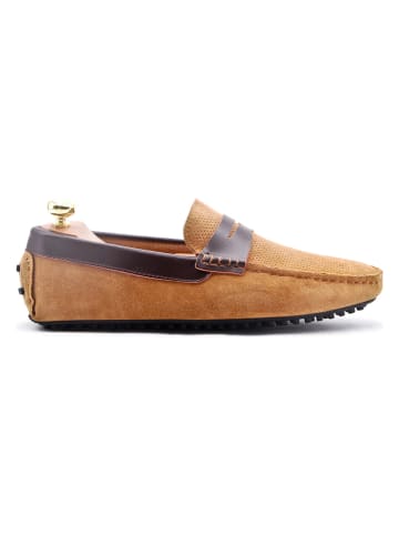 Rive left Leder-Mokassins in Camel/ Dunkelbraun