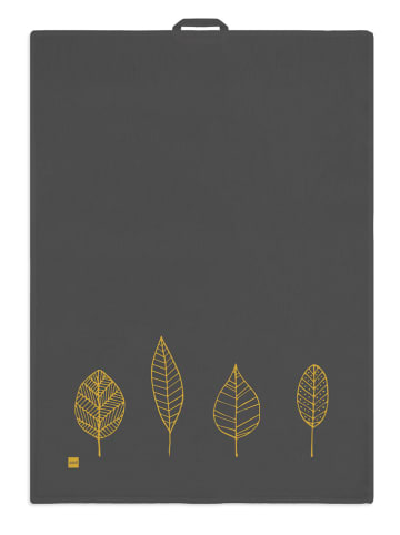 ppd Theedoek "Pure Gold Leaves" antraciet - (L)70 x (B)50 cm