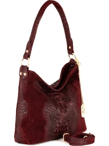 Anna Morellini Leder-Schultertasche "Linda" in Bordeaux - (B)29 x (H)24 x (T)8 cm