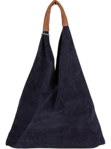 Anna Morellini Leder-Shopper "Eleonora" in Dunkelblau - (B)40 x (H)31 x (T)2 cm