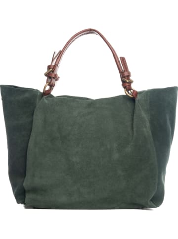 Anna Morellini Leder-Shopper "Gimignano" in Dunkelgrün/ Hellbraun - (B)45 x (H)50 x (T)20 cm