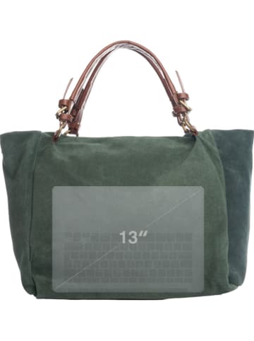 Anna Morellini Leder-Shopper "Gimignano" in Dunkelgrün/ Hellbraun - (B)45 x (H)50 x (T)20 cm