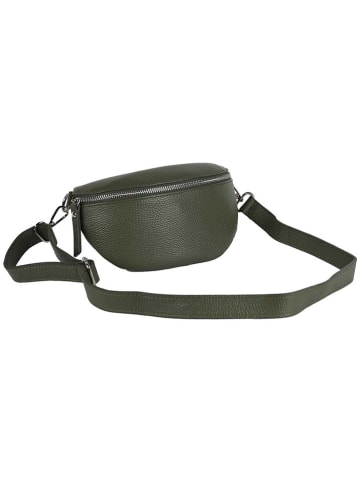 Zwillingsherz Leder-Beutel in Oliv - (B)23 x (H)14 x (T)7 cm