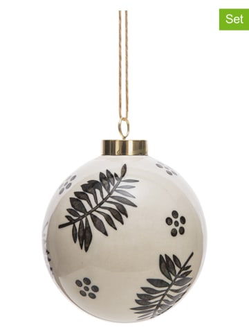 Tranquillo 6-delige set: kerstballen "Floral" wit/zwart - Ø 8 cm