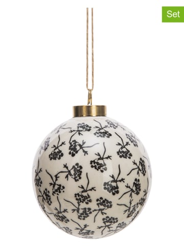 Tranquillo 6-delige set: kerstballen "Floral" zwart/wit - Ø 8 cm