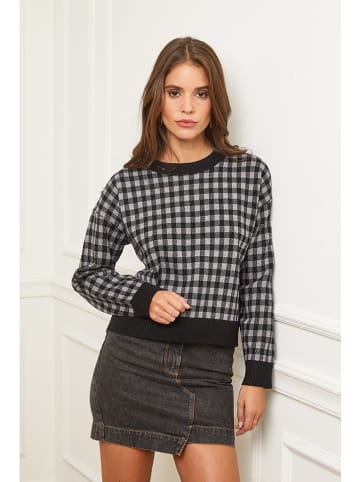 Soft Cashmere Pullover in Grau/ Schwarz