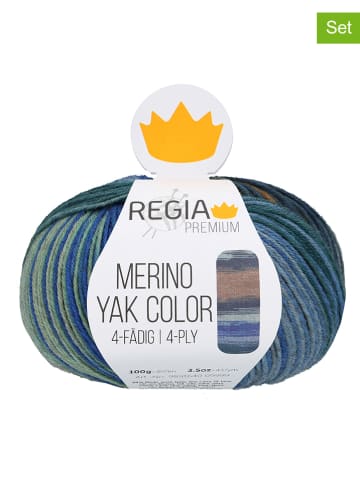 Regia 5er-Set: Wollgarne "Merino Yak" in Blau/ Grün - 5x 100 g