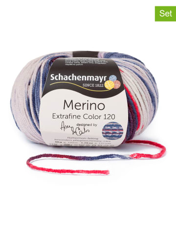 Schachenmayr since 1822 10er-Set: Merinowollgarne "Merino Extrafine 120" in Blau/ Rot - 10x 50 g