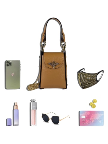 Mila Blu Leder-Handytasche "Rododendro" in Hellbraun  - (B)12 x (H)17 x (T)6 cm