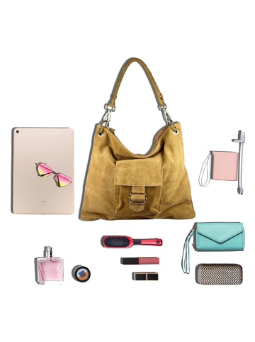 Mila Blu Leder-Schultertasche "Lavanda" in Braun- (B)39 x (H)34 x (T)4 cm