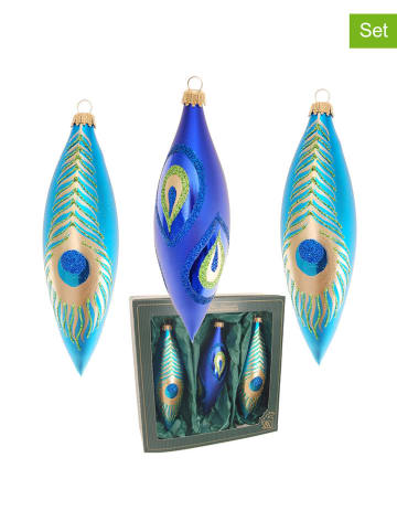 Krebs Glas Lauscha 3-delige set: kerstballen blauw/goudkleurig