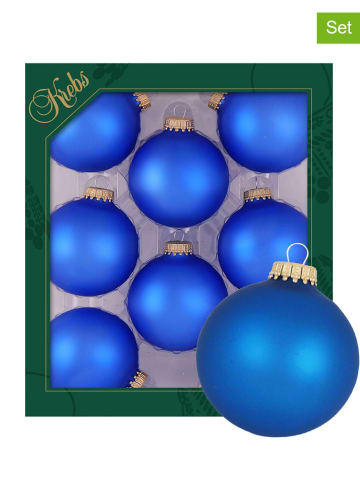 Krebs Glas Lauscha 8-delige set: kerstballen blauw - Ø 7 cm
