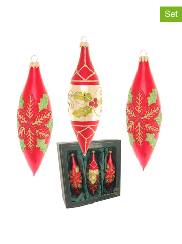 Krebs Glas Lauscha 3er-Set: Christbaumkugeln in Rot/ Gold