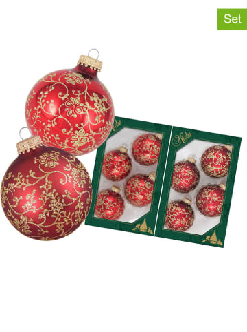 Krebs Glas Lauscha 8-delige set: kerstballen rood/goudkleurig - Ø 7 cm